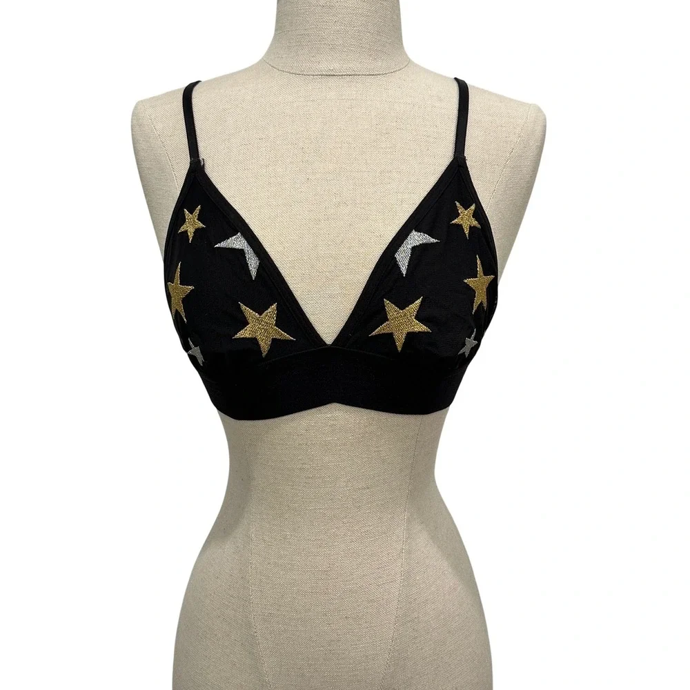 Victoria's Secret PINK Black Mesh Star Embroidered Triangle Bralette Small